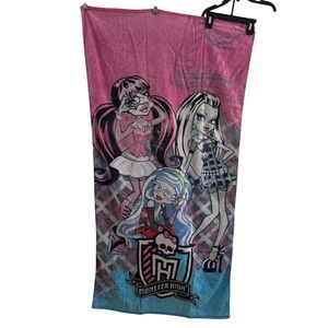 Monster High Beach Towel Draculaura Frankie Stein Ghoulia Yelps Pink Blue 27x52
